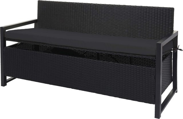 MCW Poly-Rattan 3er Sitzbank Truhenbank mit Staufach und Sitzkissen, anthrazit, Kissen schwarz - Bild 1