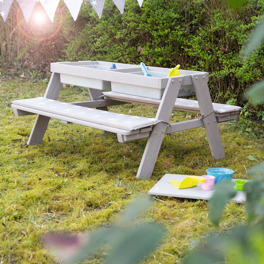 Roba Kindersitzgruppe Play for 4 Outdoor Deluxe aus Massivholz in Grau, Tisch mit 4 Bänken für den Innen- und Außenbereich, B/T/H: 85,5 x 85,5 x 50 cm - Bild 3