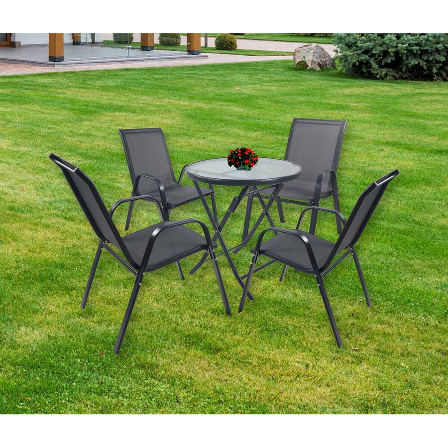VCM 4er Set Gartenstühle aus Metall und Textilene in Anthrazit, stapelbare Outdoor-Stühle für Terrasse und Garten, B/H/T: 56 x 89 x 73 cm - Bild 3