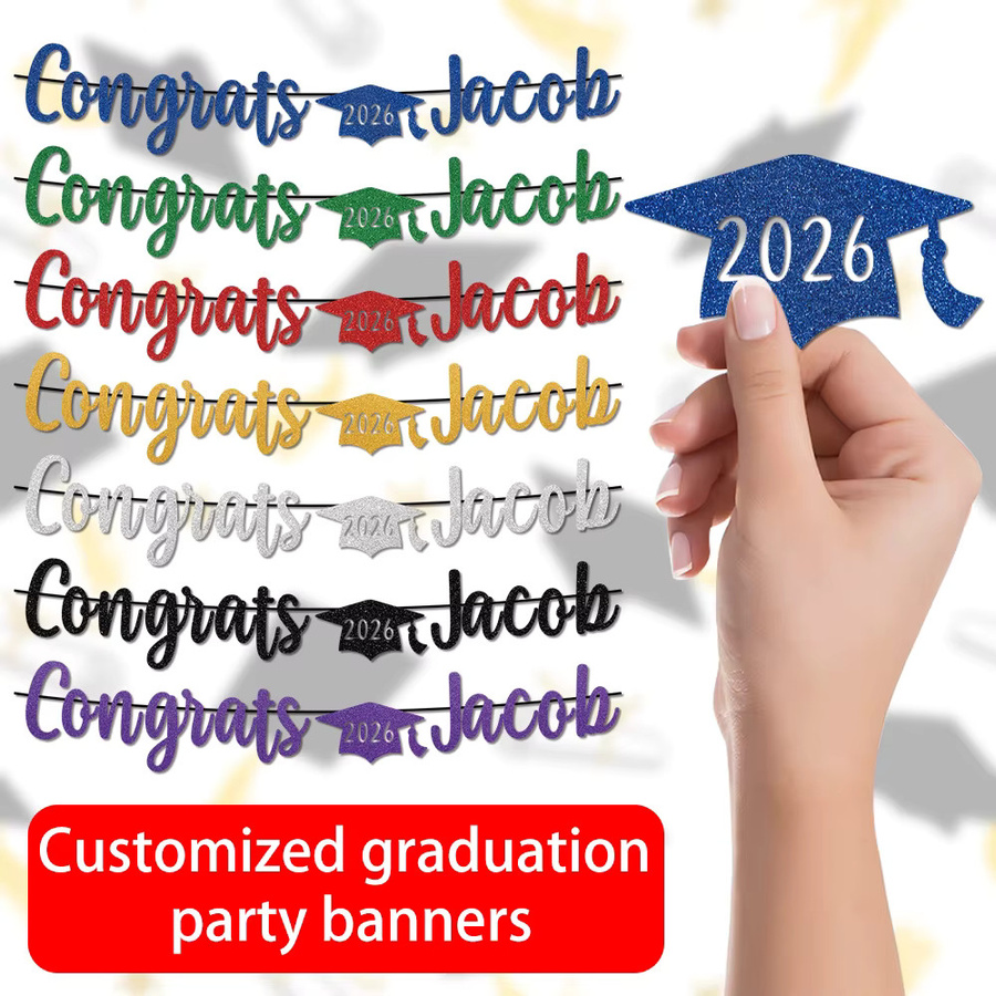 Cyuan Glitzer Wimpelbanner Congrats Grad 2026 Partygirlande zur Dekoration deiner Schulabschlussfeier - Bild 2