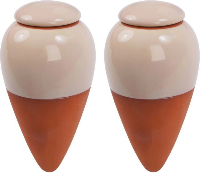 Relaxdays Bewässerungskegel aus Keramik in Beige mit Deckel, 2er-Pack, Volumen: 350 ml, Höhe: 16 cm, Durchmesser: 8 cm - Bild 1