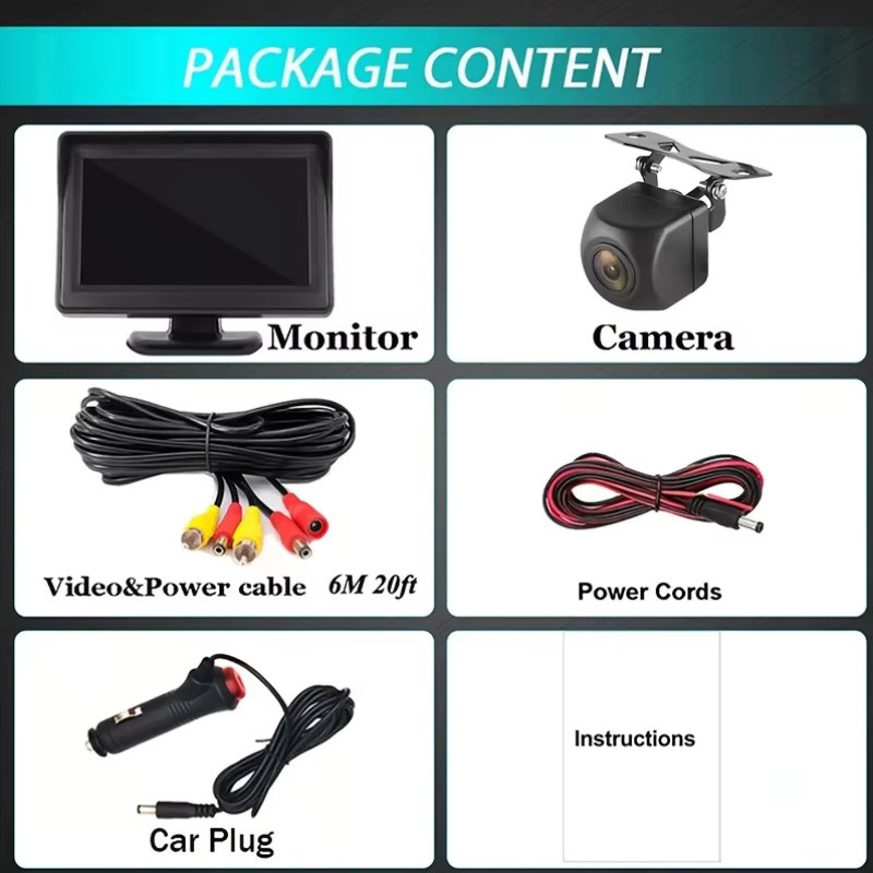 Bileeko HD-Monitor-Rückfahrkamera-Set in Schwarz mit 10,92 cm Display und Nummernschild-Rückfahrkamera - Bild 6