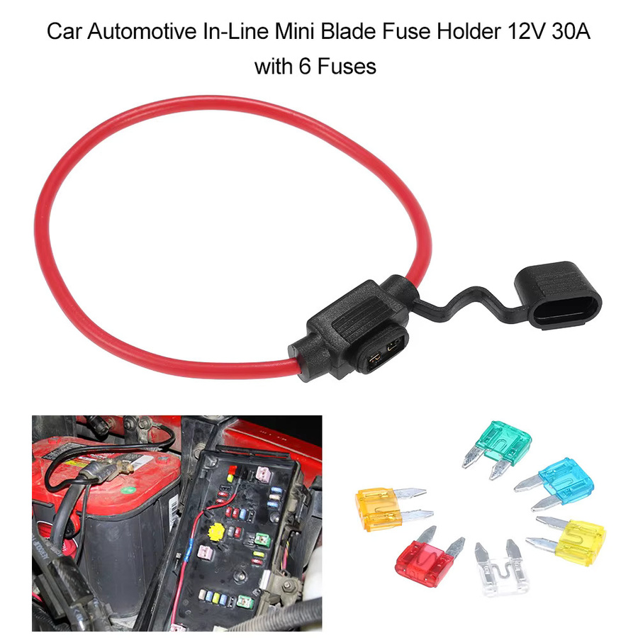 KKMOON 12V Auto Inline Mini Blade Sicherungshalter mit spritzwassergeschütztem Gehäuse und 6 Sicherungen (5A, 10A, 15A, 20A, 25A, 30A) - Bild 2