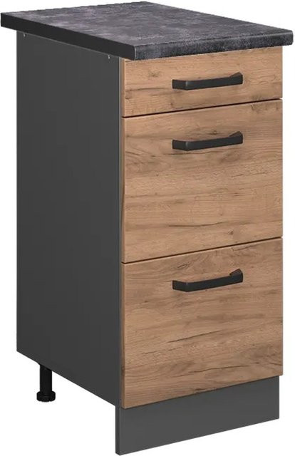 Vicco Küchenunterschrank R-Line Goldkraft Eiche Anthrazit mit Schubladen B: 40 cm, T: 60 cm, H: 81,6 cm - Bild 1