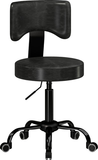 HOMCOM Rollhocker Schwarz, höhenverstellbarer Salonstuhl aus PU-Leder mit Rückenlehne und Polstersitz, drehbarer Beautyhocker auf Rollen - Bild 1
