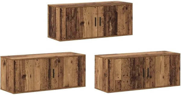 vidaXL Wand-TV-Schrank Set 3-teilig aus Altholz in Braun, Modernes Design für dein Wohnzimmer, B/T/H: 100 x 34,5 x 40 cm