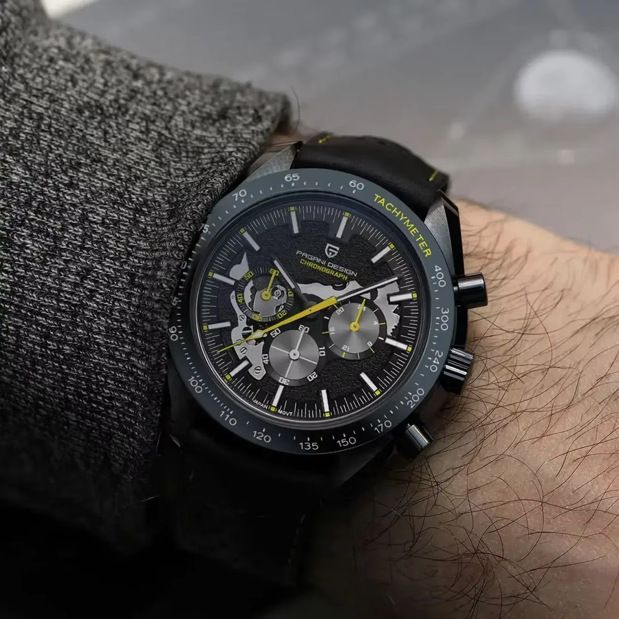 PAGANI DESIGN Chronograph, Quarz, Edelstahl, Leder, Schwarz, Herren - Bild 2