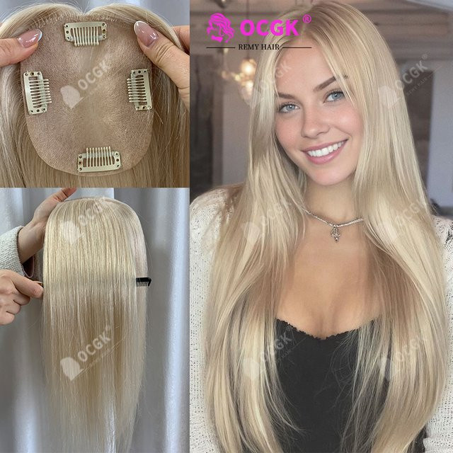 OCGK Clip-in-Haarteil Echthaar, glatt, Perlblond, 17 Zoll, Damen - Bild 1