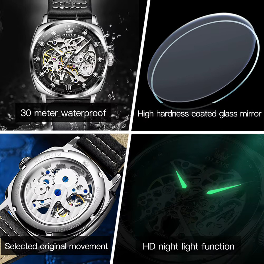 OLEVS Automatikuhr, Lederarmband, Schwarz, Herren - Bild 5