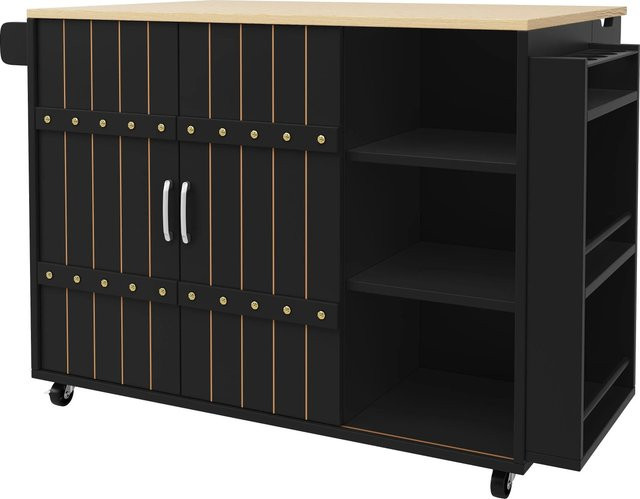 okwish Küchenwagen mit Rollen und Gewürzregal in Schwarz, B/T/H: 110 x 42 x 90 cm - Bild 1