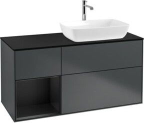 V&B Waschtischunterschrank Finion mit Wandbeleuchtung, Schwarz lackiert, Breite: 120 cm, Tiefe: 50,1 cm, Höhe: 50,1 cm - Bild 1