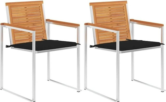 vidaXL Gartenstühle Set aus Akazienholz und Stahl mit Kissen in Schwarz und Weiß - Bild 1
