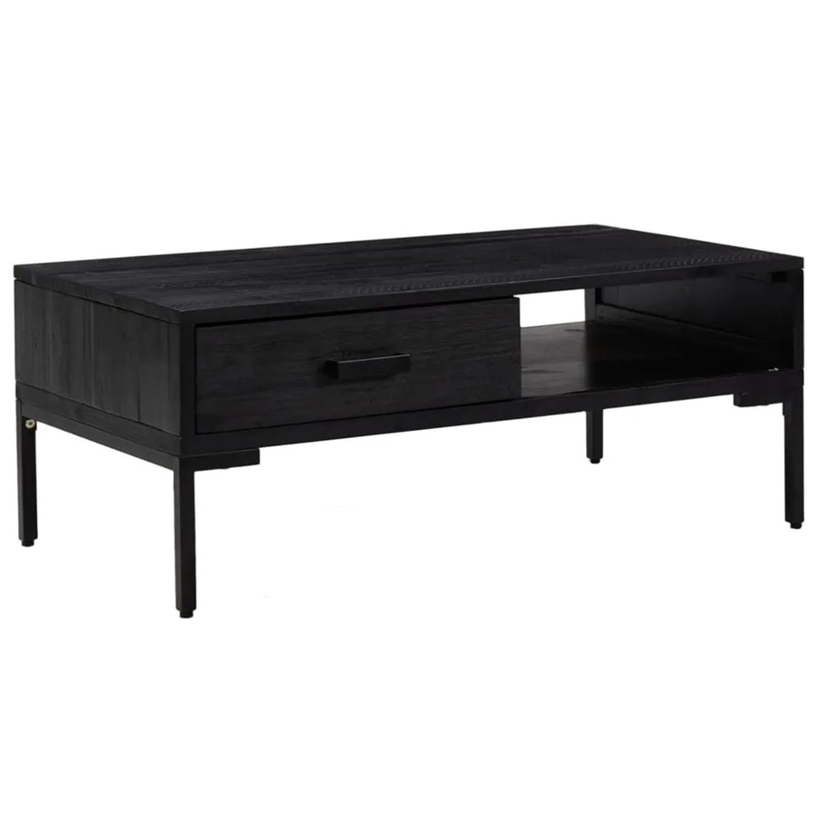 vidaXL Couchtisch aus massivem Kiefernholz in Schwarz im Industrie-Stil, B/T/H: 90 x 50 x 35 cm - Bild 2