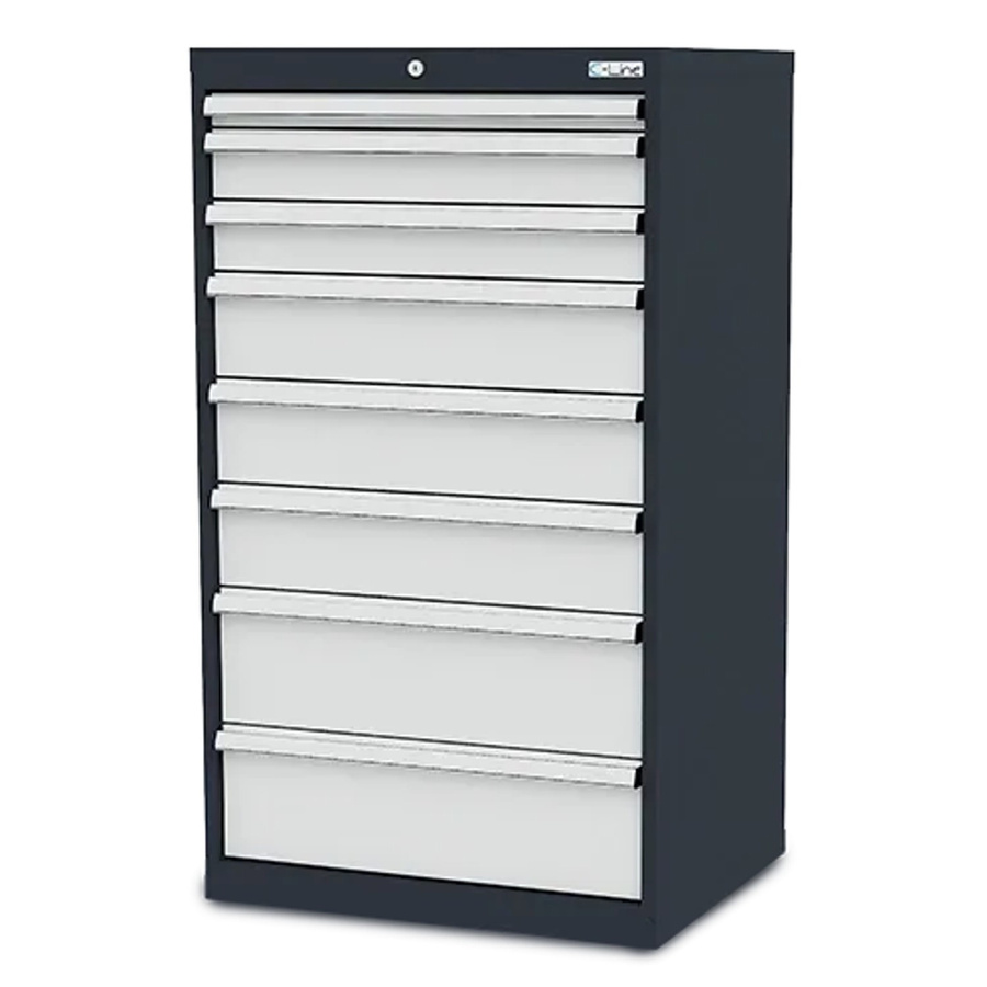 Simplaflex Schubladenschrank aus Stahlblech mit 8 Schubladen in Grau, B/T/H: 70 x 57,5 x 122 cm - Bild 2