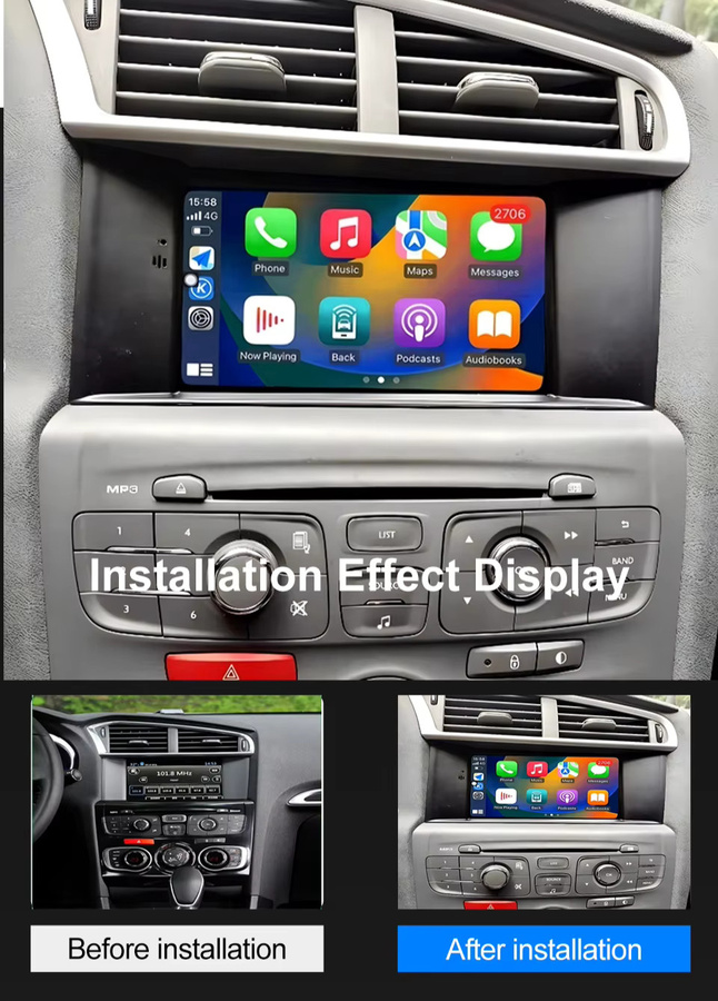 Multimedia Video Player mit Carplay und Android Auto für Citroen C4, C4L und DS4 (2011-2017), Navigation Autoradio in Schwarz - Bild 2