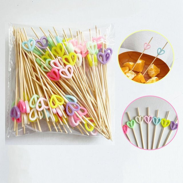 100 Stück Bambus Cocktail Picks in Herzform, Mehrfarbig, Obst- und Lebensmittelspieße für Party und Hochzeit - Bild 1