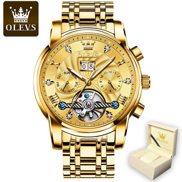 OLEVS Armbanduhr Automatik, Edelstahl, Gold, 41 mm, Herren - Bild 1