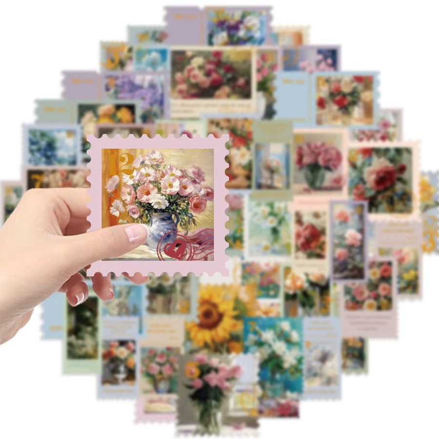 50 Stück Vintage Briefmarkenaufkleber mit botanischen Feen-Motiven in Multicolour für dein Sammelalbum und Bullet Journal - Bild 2