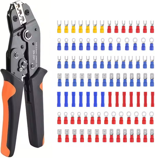 SN-02C Kabelschuhe Set mit Crimpzange für AWG 23-13, 280-teiliges Sortiment mit isolierten Steckverbindern, Ringkabelschuhen und Flachsteckern - Bild 1