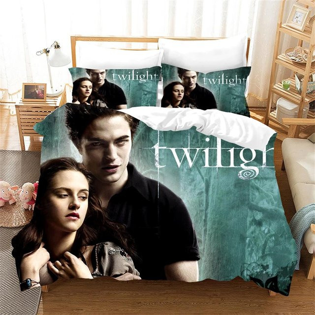Anime Twilight 2-teiliges Bettwäscheset mit 3D-Druck, wendbar, Blau, B/H: 135 x 100 cm, B/H: 50 x 70 cm - Bild 1