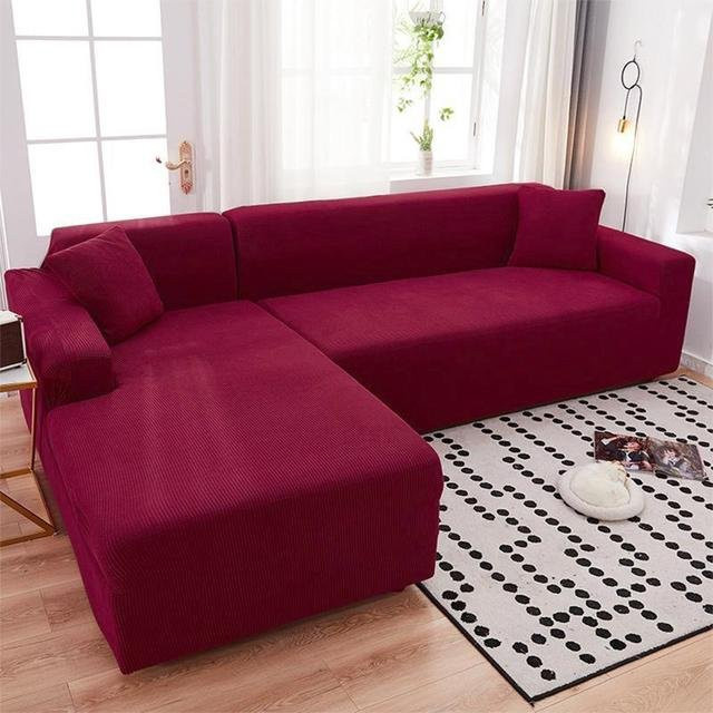 Yiran Furniture Elastischer Sofabezug für Ecksofas in Rot, bedruckt und rutschfest, L-Form Couchbezug für 2-Sitzer, Breite: 145-185 cm - Bild 1