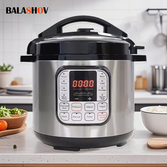 BALASHOV Elektrischer Multicooker aus Edelstahl in Silber, 5 l Volumen, Smart Schnellkochtopf mit Slow Cooker, Reiskocher und Dampftopf - Bild 1