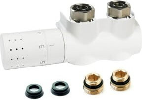 Flamco Ventilhahnblock AutoSar ThermodDesign E mit Thermostatkopf und Entleerungsfunktion, 3/4 Zoll, Weiß - Bild 1