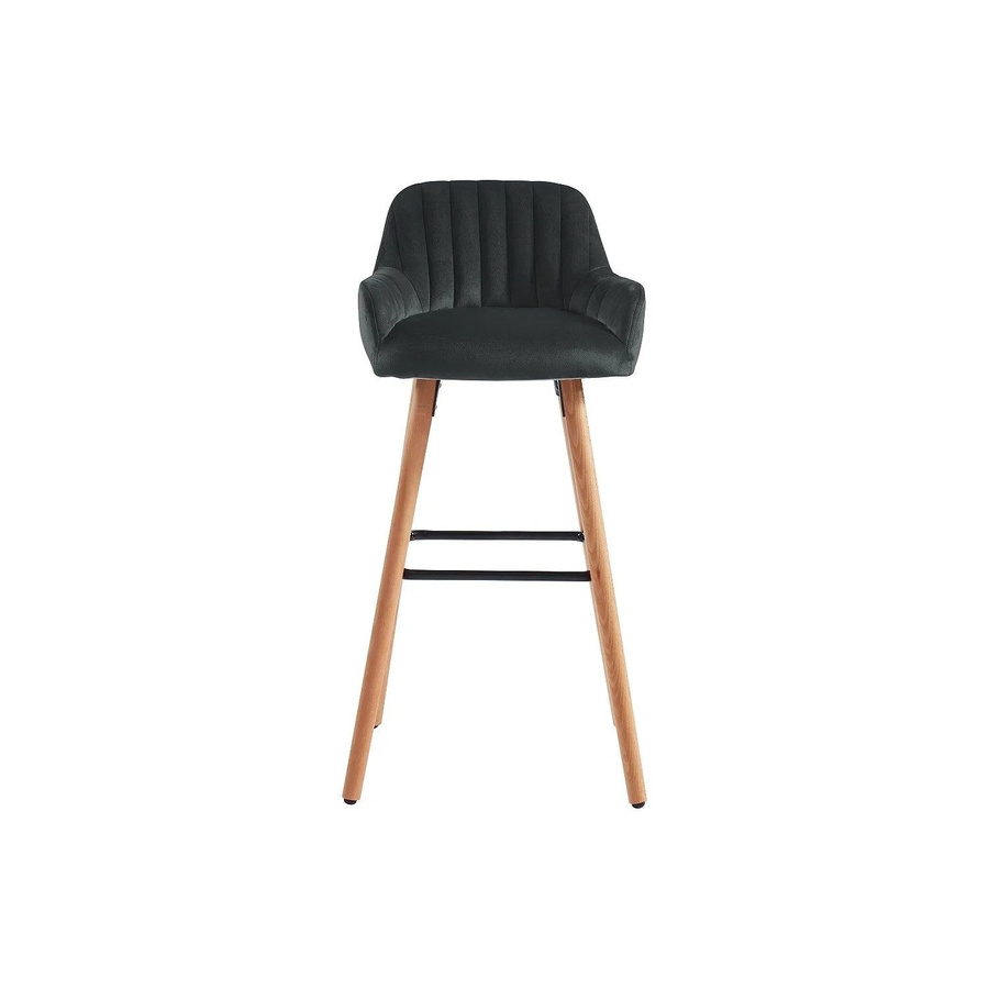 Vente-unique Barhocker Eleana in Schwarz aus Samt und Holz im Vintage-Stil, Höhe: 75 cm, Breite: 47 cm - Bild 2
