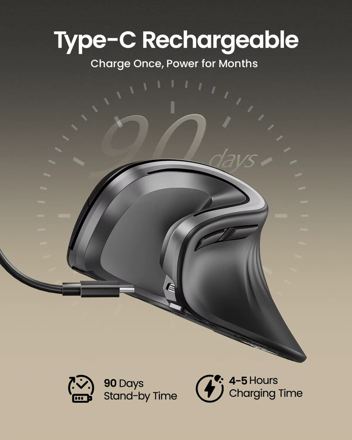 ProtoArc EM11 NL Ergonomische Vertikale Maus mit Bluetooth und 2,4 GHz, Wiederaufladbare kabellose optische Maus für Windows und Mac OS, Farben: Schwarz oder Grün - Bild 3