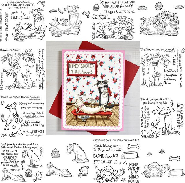 DIY Bastelset mit transparenten Briefmarken und Schneidwerkzeug für Scrapbooking und Papierarbeiten mit niedlichen Tier-Motiven in Multicolour - Bild 1