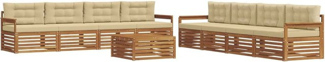 vidaXL Outdoor-Sofagarnitur 9-teilig aus Akazienholz mit Kissen in Natur und Beige - Bild 1