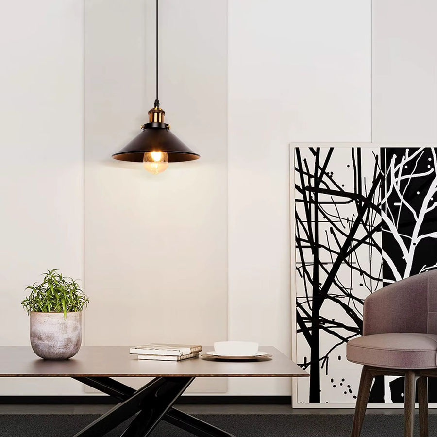 Schwarze Vintage Retro Pendelleuchte aus Metall im Regenschirm-Design für Küche, Wohnzimmer und Esszimmer - Bild 4