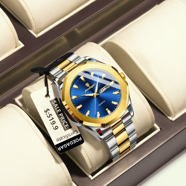 POEDAGAR Armbanduhr Edelstahl, Quarz, Schwarz, Herren - Bild 1