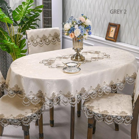Battilo Ovale Makramee Tischdecke mit floraler Spitze aus Polyester, Weiß, B/L: 140 x 200 cm
