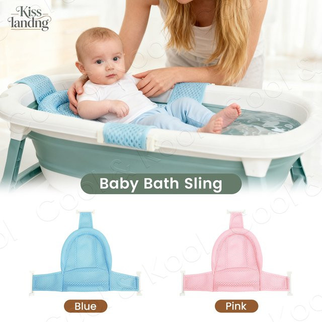 Kisslanding Baby-Badewannen-Stützmatte mit rutschfestem Griff und Netzkissen für sicheres Baden in Pink oder Blau - Bild 1