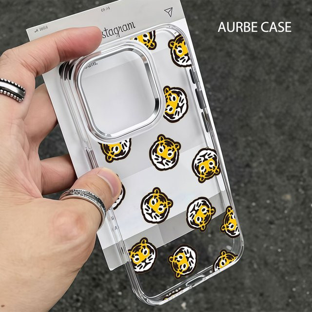 Aurbe Handyhülle mit Tiger-Gesichtern für iPhone 17 16 15 14 13 12 11 Pro Max und 16E, Transparente Schale mit silbernem Linsenrahmen - Bild 1