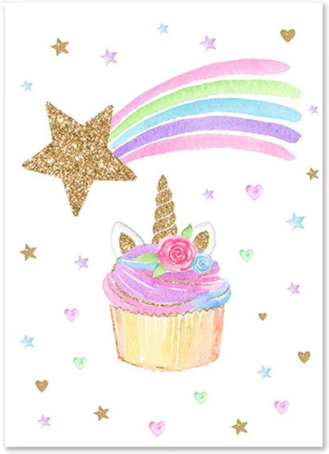 TPFLiving Poster Leinwand Einhorn Regenbogen Sterne Herz für Kinderzimmer Multicolor B: 50 cm, H: 70 cm - Bild 1
