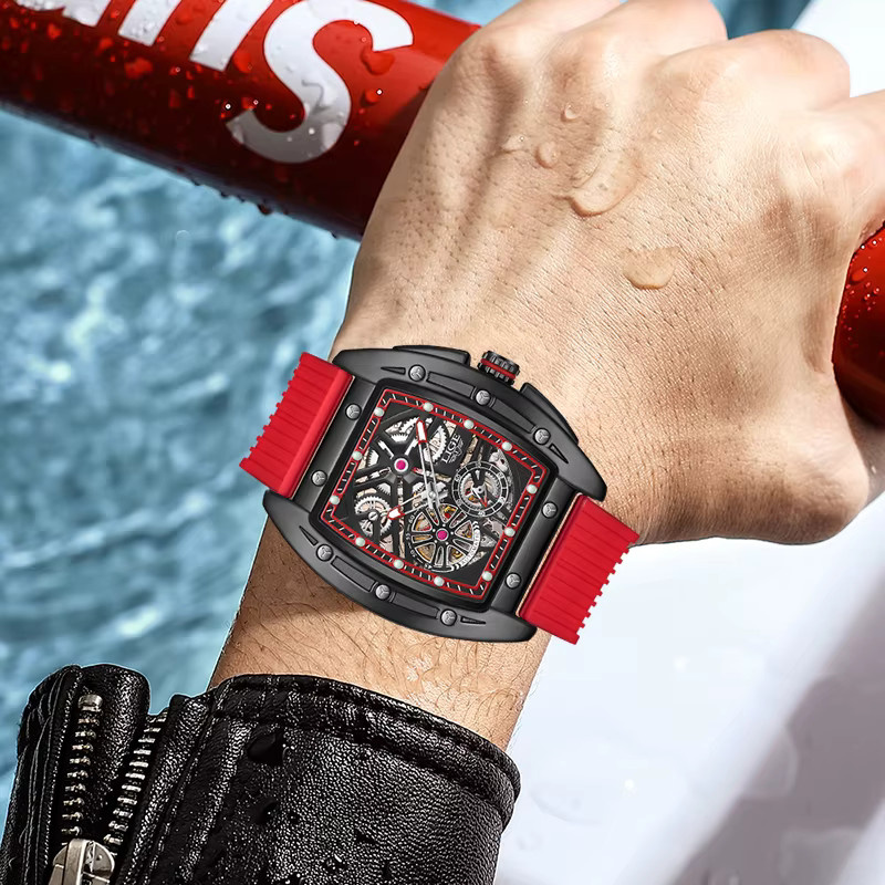 LIGE Armbanduhr Automatik, Silikon, Schwarz, Herren - Bild 4