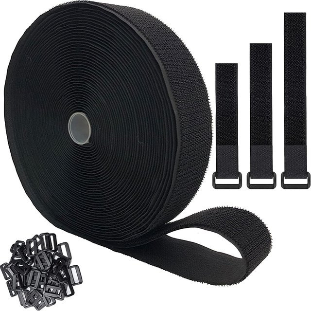 Wiederverwendbare Klettverschluss-Kabelbinder aus Nylon mit Schnalle, verstellbare Kabelbänder in Schwarz und Weiß, Länge: 2 m und 5 m - Bild 1