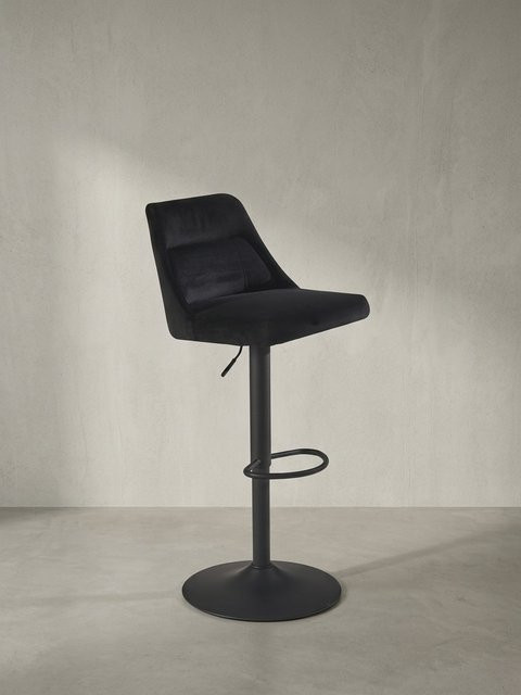 KADIMA DESIGN Barhocker mit Samtbezug und Lehne in Schwarz, B/T/H: 45 x 51 x 106 cm - Bild 1