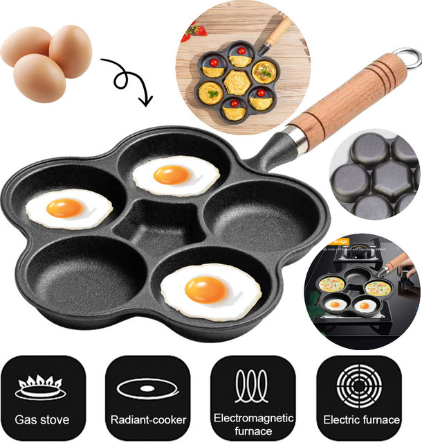 Antihaft Pfanne aus Gusseisen mit 1-7 Löchern für Eier, Omelett und Kuchen in Schwarz - Bild 1