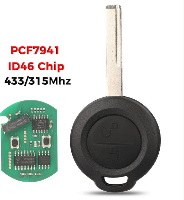 Jingyuqin Autoschlüssel Fernbedienung für Mitsubishi Colt 2002-2012 und Cabriolet 2006-2008, ID46 PCF7941 315/433 MHz, 2 Tasten, Smart HU56 Blade, Schwarz - Bild 1