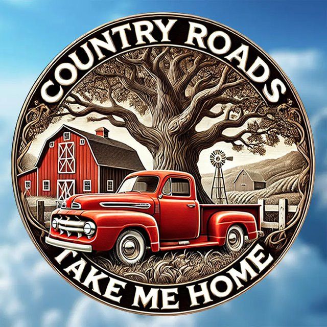 Potdemiel Vintage Metallschild Country Roads Take Me Home rund mit rotem Pickup und Blattbaum Design Durchmesser: 20,3 cm - Bild 1