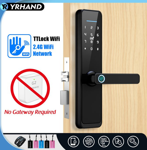 YRHAND Smartes Wifi Türschloss mit biometrischem Fingerabdruck in Schwarz, kompatibel mit Google Home und Alexa - Bild 1