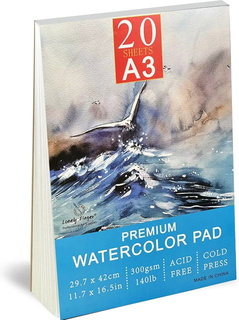 Aquarellblock mit 20 Blatt weißem Aquarellpapier, 300g, Größe A3 (Breite: 29,7 cm, Höhe: 42 cm) - Bild 1