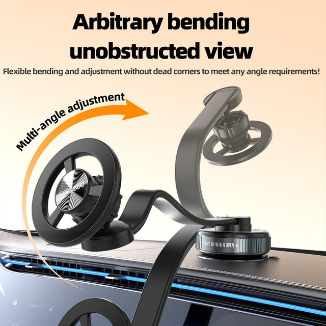 Vakuum-Magnet-Autohalterung 2025 in Schwarz mit verstellbarem Winkel und Saugdesign als faltbarer Telefonhalter und Navigationsständer - Bild 1