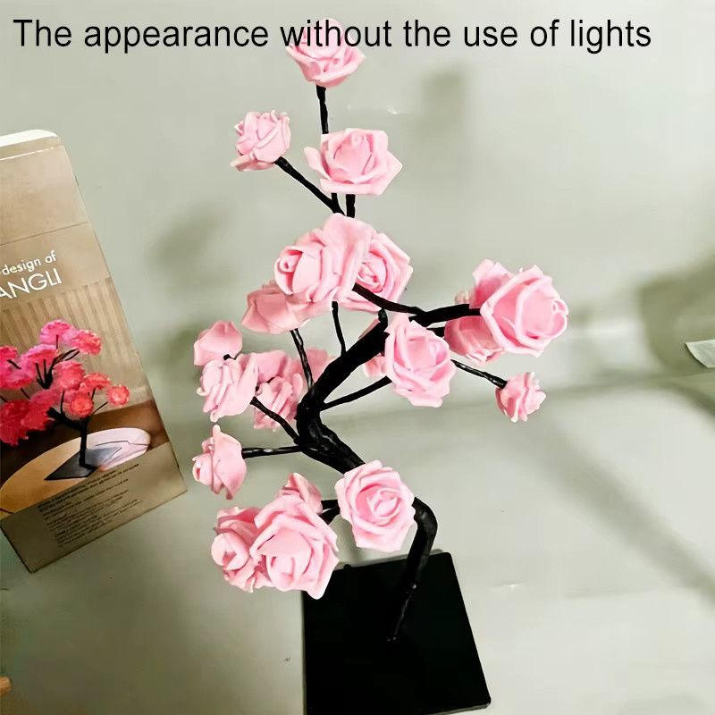NEWBIRTH Rosenbaum Schreibtischlampe mit 24 LED, künstliche Blumen als Nachtlicht in Pink, USB-betrieben, ideale Dekoration für Schlafzimmer, Hochzeit oder Valentinstag - Bild 3