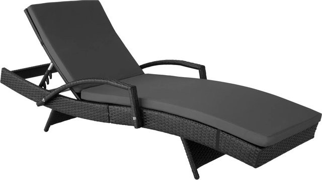 tectake Aluminium Rattan Sonnenliege Océane Schwarz mit abnehmbarer Polsterauflage, wetterfest und UV-beständig, B/T/H: 190 x 71 x 34 – 74,5 cm - Bild 2