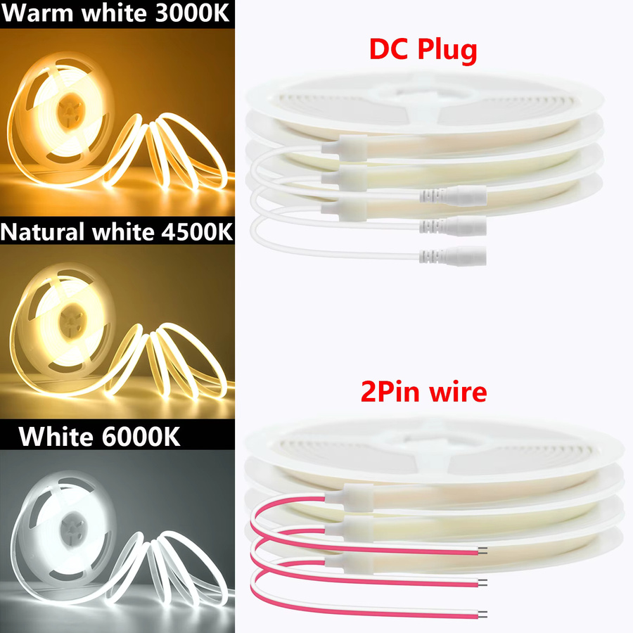 HAGAHA COB LED Streifen IP67 wasserdicht flexibel mit 320 LEDs/m für 12V 24V DC Anschluss in Weiß - Bild 2