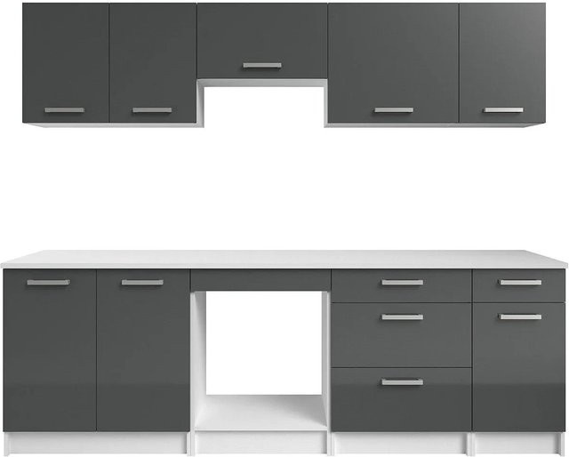 Vente-unique Küchenzeile Trattoria Modern in Grau und Weiß, B/T/H: 240 x 60 x 85 cm - Bild 1